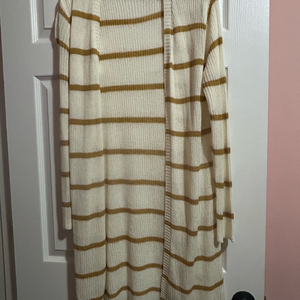 Striped Cream and Gold Women's Duster Caridgan